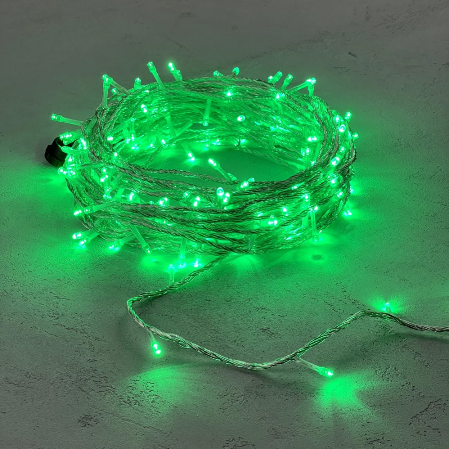 Гирлянда Нить 20м Зеленая с Возможностью Управления 24В, 200 LED, Провод Прозрачный Силикон, IP65