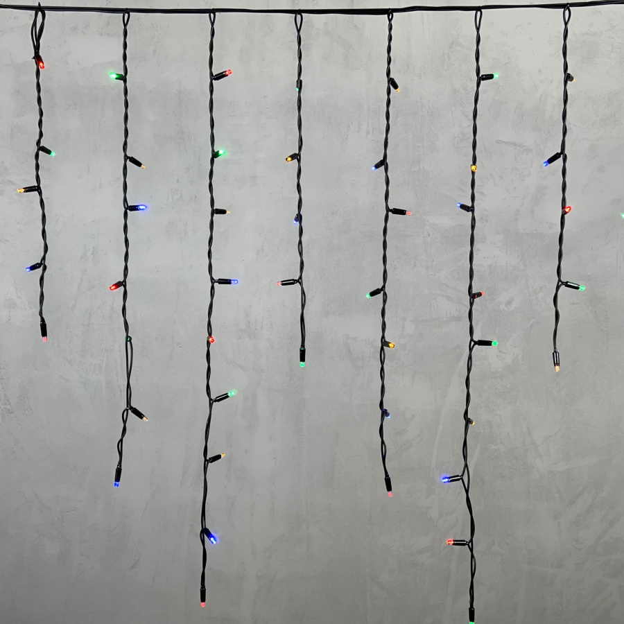 Гирлянда Бахрома 3,2 x 0,9 м Разноцветная 220В, 168 LED, Провод Черный Каучук, IP65
