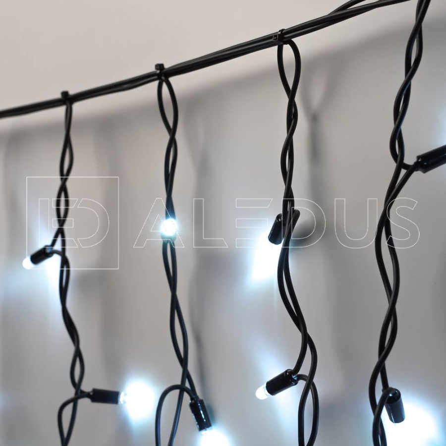 Бахрома (Айсикл) ALEDUS, 220 В, 3x0.5 м, IP65, черный провод, белый, без мерцания, 114 светодиодов