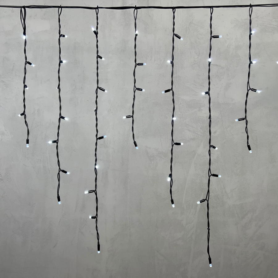 Гирлянда Бахрома 3,2 x 0,9 м Белая 220В, 168 LED, Провод Черный Каучук, IP65