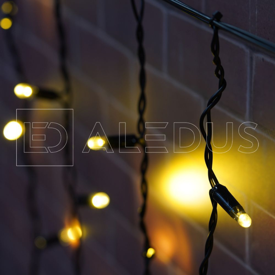 Бахрома (Айсикл) ALEDUS, 220 В, 3x0.9 м, IP65, черный провод, теплый белый, без мерцания, 144 светодиода