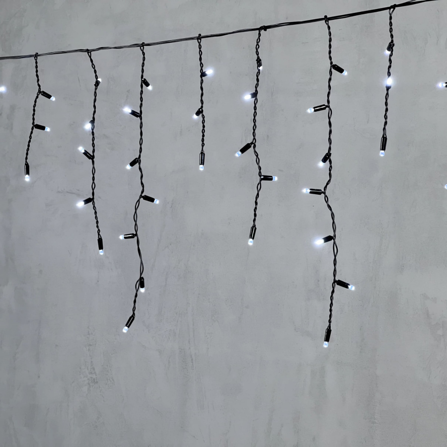 Гирлянда Бахрома с Колпачком 3,1 x 0,5 м Белая 220В, 120 LED, Провод Черный ПВХ, IP65
