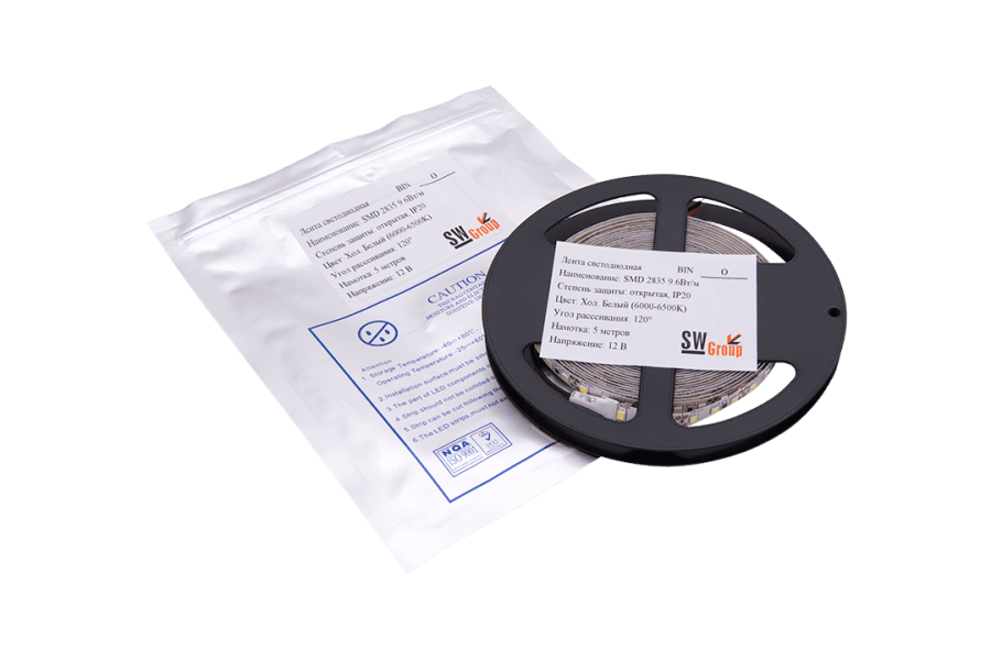 Лента светодиодная SWG SWG2120, 9,6 Вт/м, 12В , IP20, холодный белый