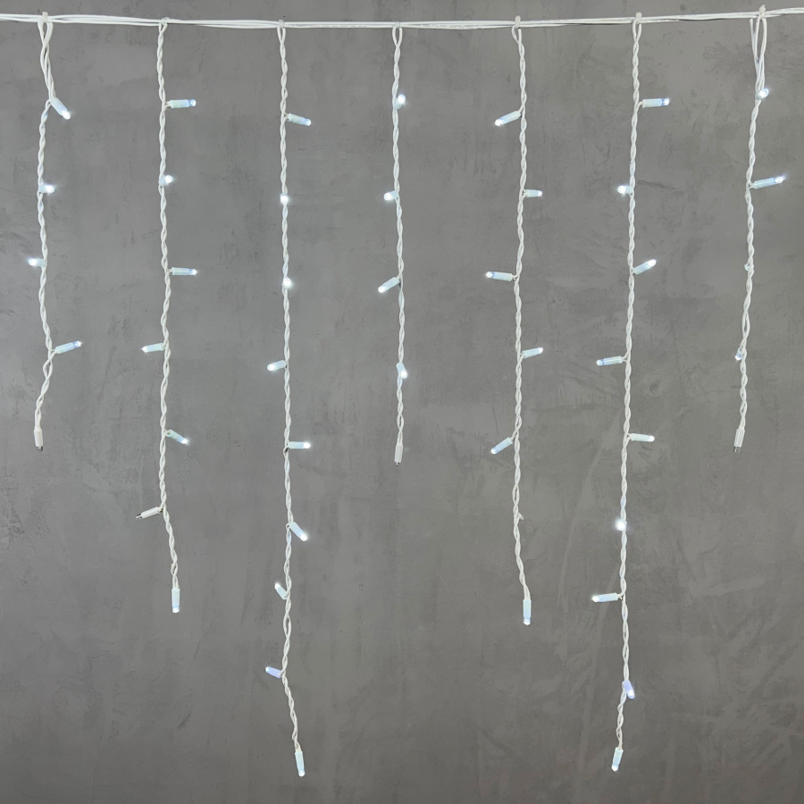 Гирлянда Бахрома 3,2 x 0,9 м Белая с Мерцанием Белого Диода 220В, 168 LED, Провод Белый Каучук, IP65