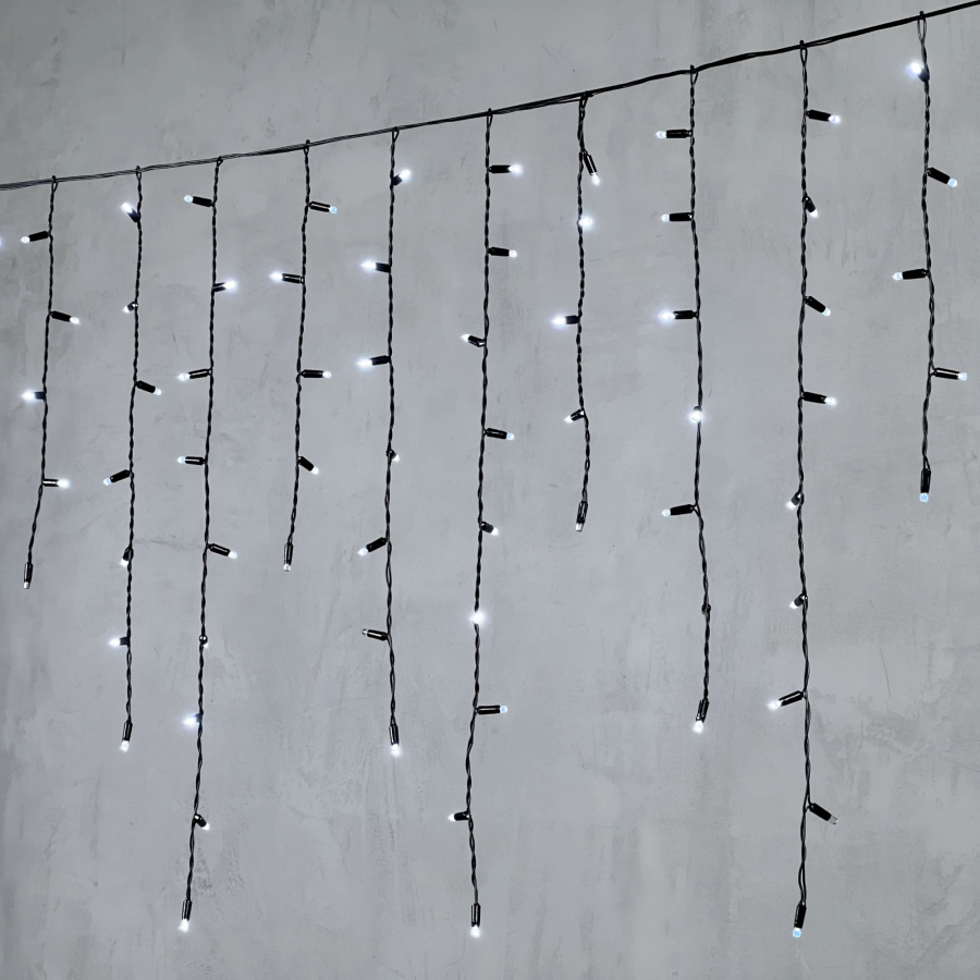 Гирлянда Бахрома с Колпачком 3,2 x 0,9 м Белая с Мерцанием Белого Диода 220В, 168 LED, Провод Черный ПВХ, IP65