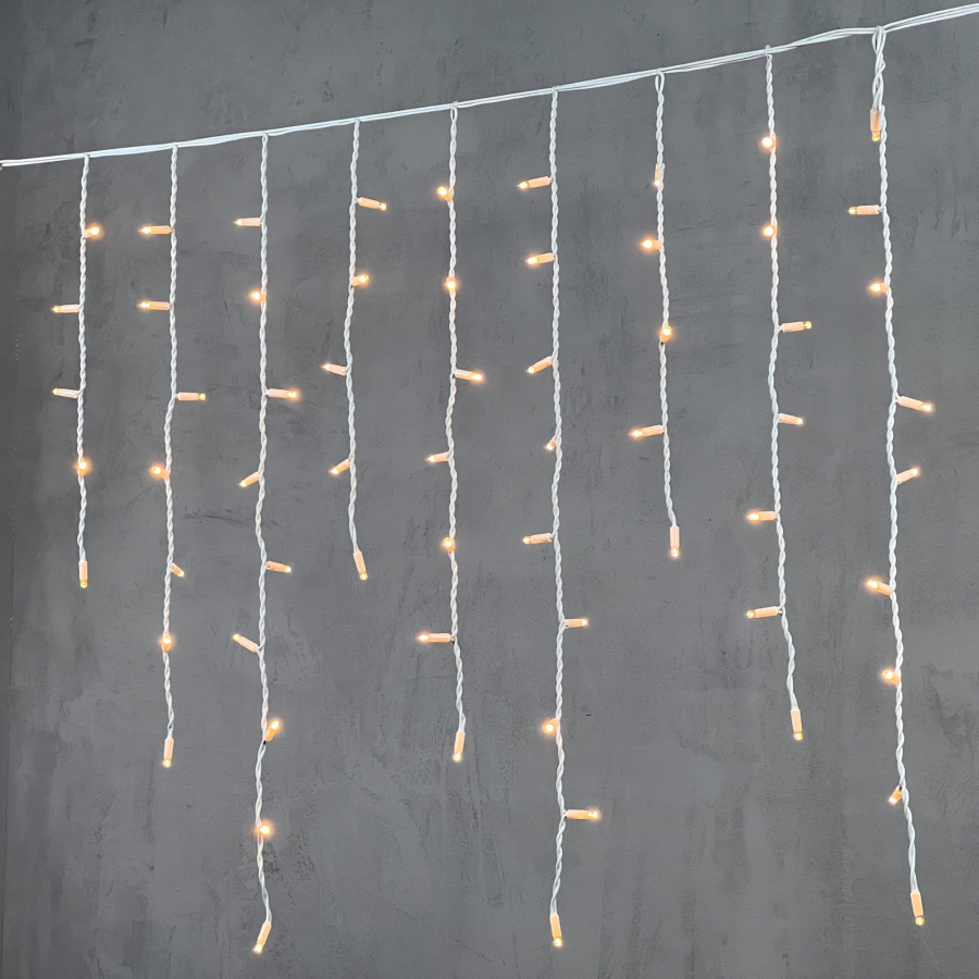 Гирлянда Бахрома 3,2 x 0,9 м Экстра Тепло-Белая 220В, 168 LED, Провод Белый Каучук, IP65