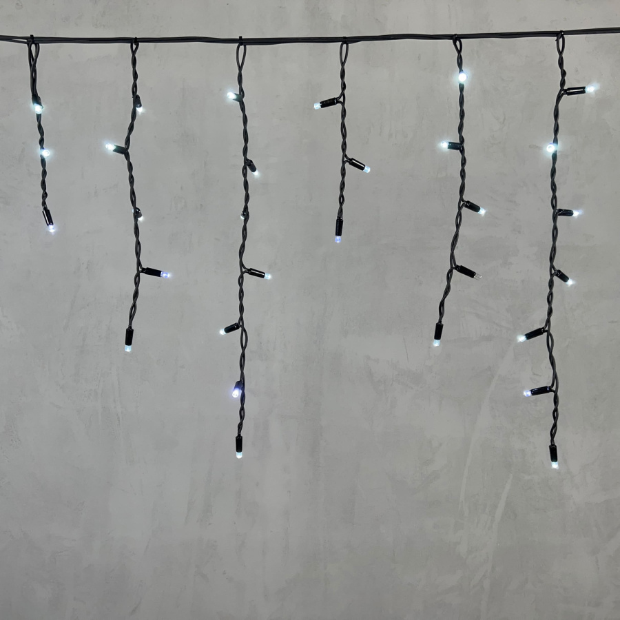 Гирлянда Бахрома 3,1 x 0,5 м Белая с Мерцанием Белого Диода 220В, 120 LED, Провод Черный Каучук, IP65