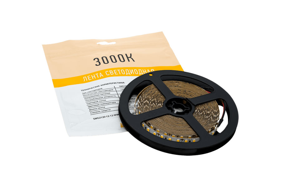 Лента светодиодная SWG SWG2120, 12 Вт/м, 12В, IP20, теплый белый