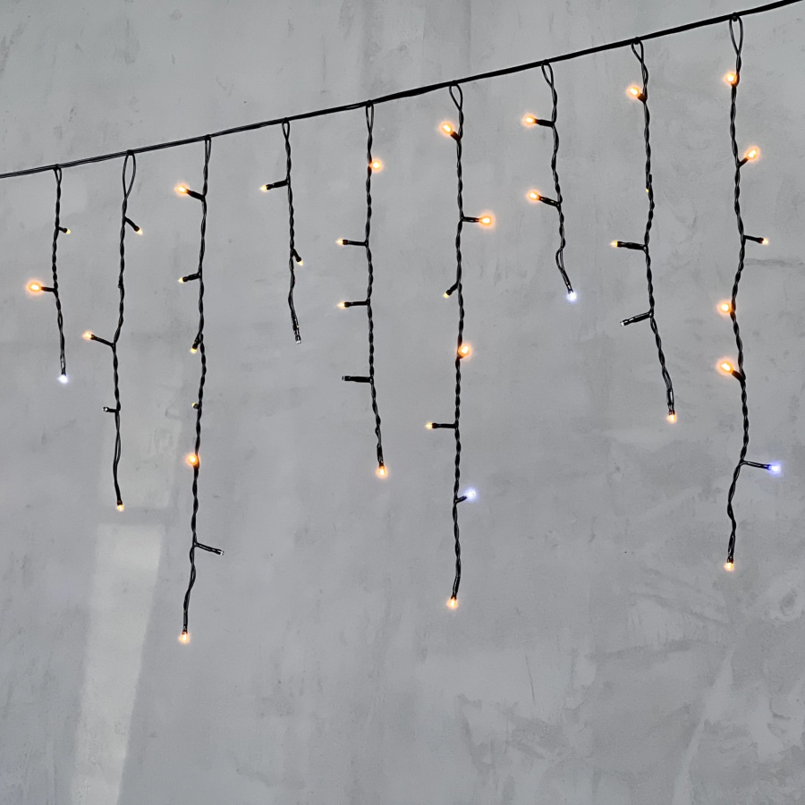 Гирлянда Бахрома 3,1 x 0,5 м Экстра Тепло-Белая с Мерцанием Белого Диода 220В, 150 LED, Провод Черный ПВХ, IP54