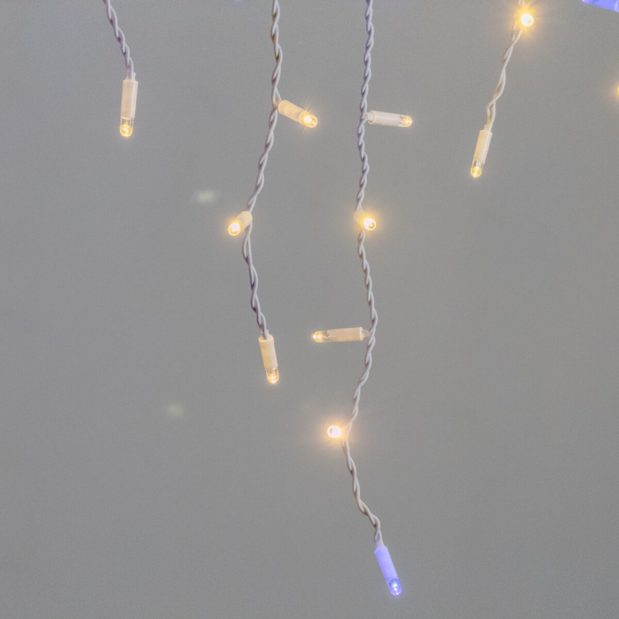 Гирлянда Бахрома 3,1 x 0,5 м Тепло-Белая с Мерцанием Белого Диода 220В, 120 LED, Провод Белый Каучук 2,3мм, IP65