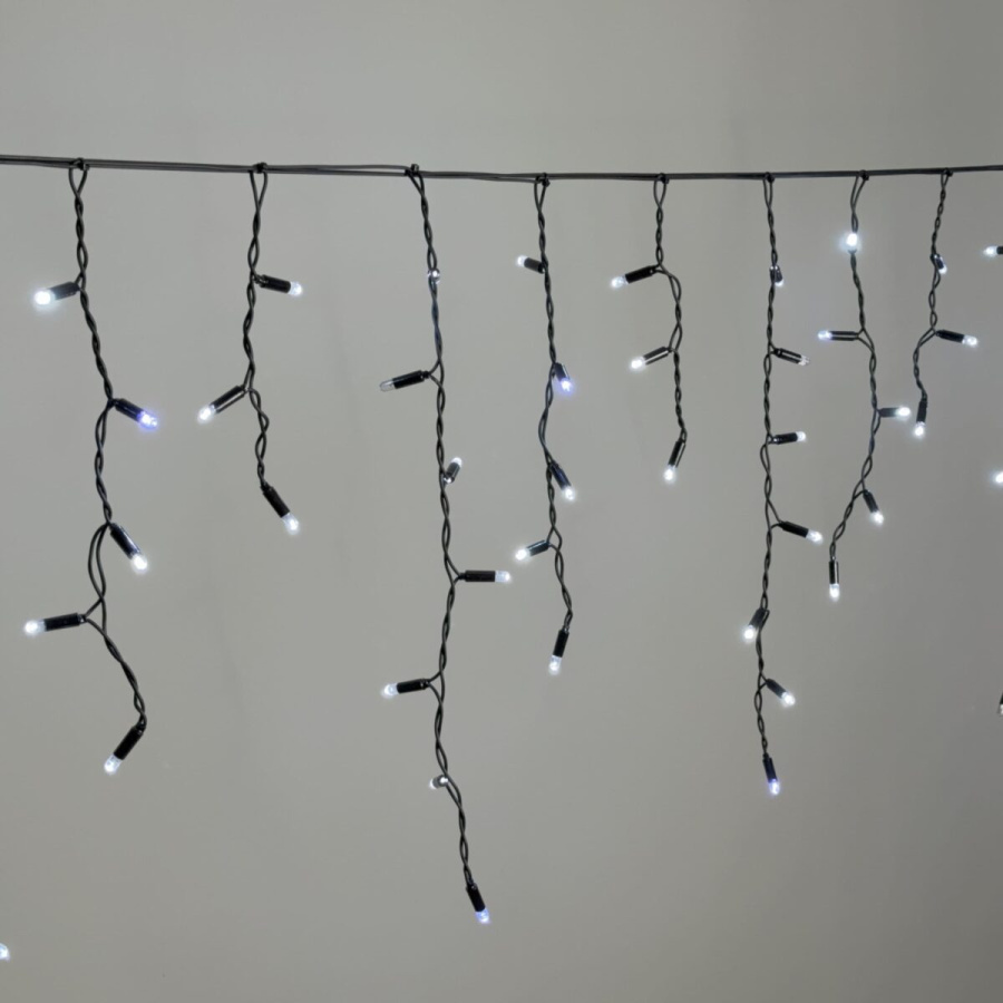 Гирлянда Бахрома 3,1 x 0,5 м Белая с Мерцанием Белого Диода 220В, 120 LED, Провод Черный Каучук 2,3мм, IP65