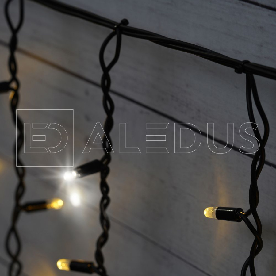Бахрома (Айсикл) ALEDUS, 220 В, 3x0.9 м, черный провод, резина, теплый белый, с мерцанием