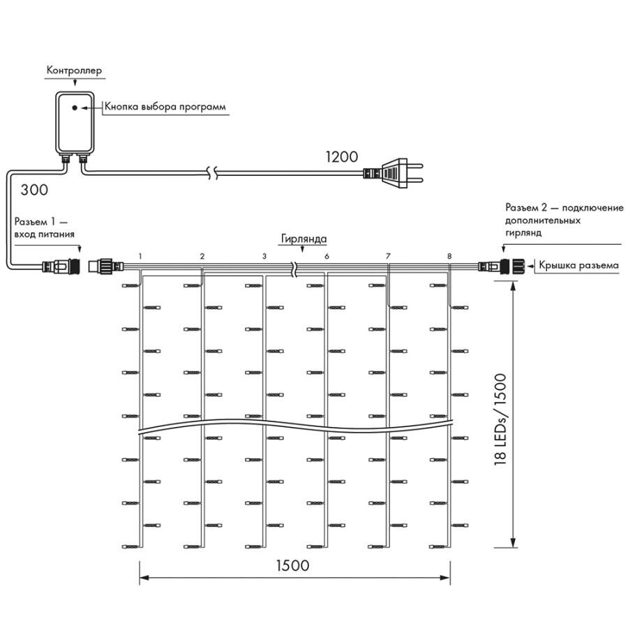 Светодиодная гирлянда ARD-CURTAIN-HOME-1500x1500-CLEAR-144LED White (230V, 6W) (Ardecoled, IP20)