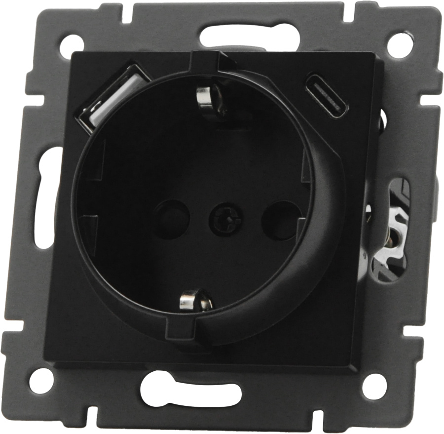 Механизм розетки с USB зарядкой SCT-MUAC-PL-BK-V (250V, 16A) (Arlight, -)