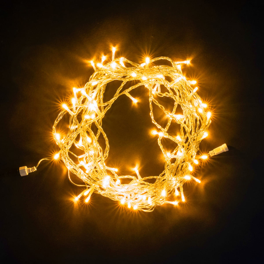 Гирлянда Нить 10м Желтая 220В, 100 LED, Провод Прозрачный ПВХ, IP54