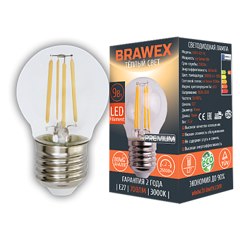 Светодиодная (LED) лампа BRAWEX ФИЛАМЕНТ 9Вт мягкий свет G45 Е27
