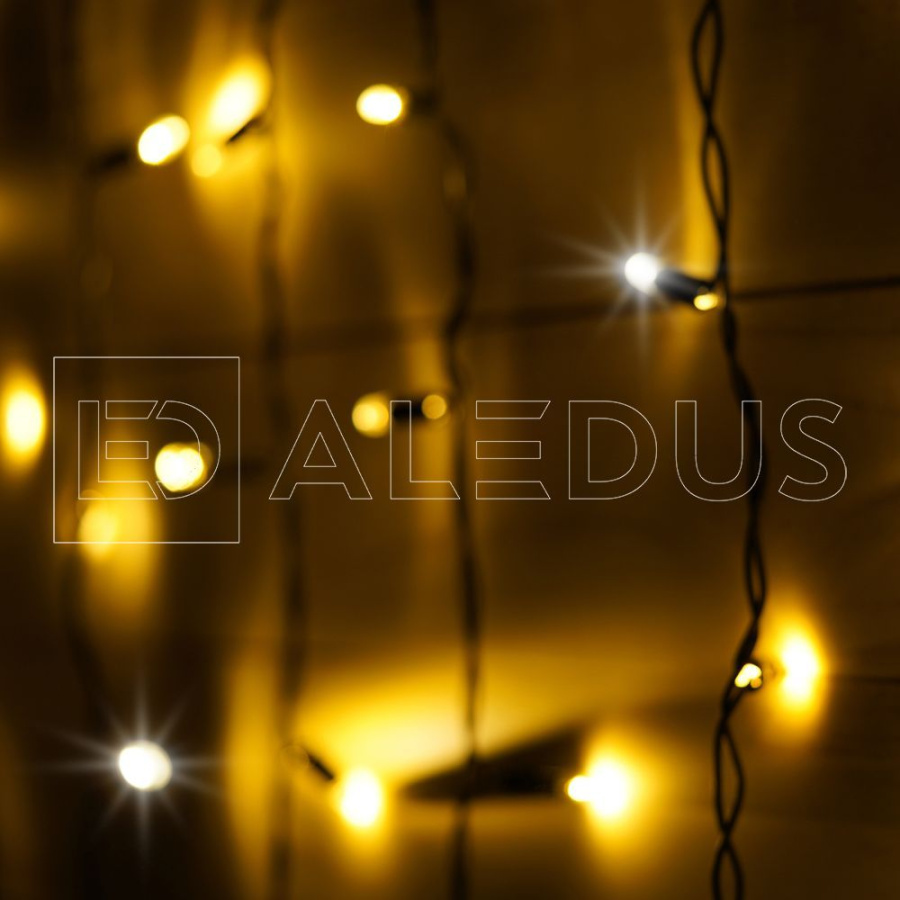 Бахрома (Айсикл) ALEDUS, 220 В, 3x0.9 м, IP65, черный провод, теплый белый, с мерцанием, 144 светодиода