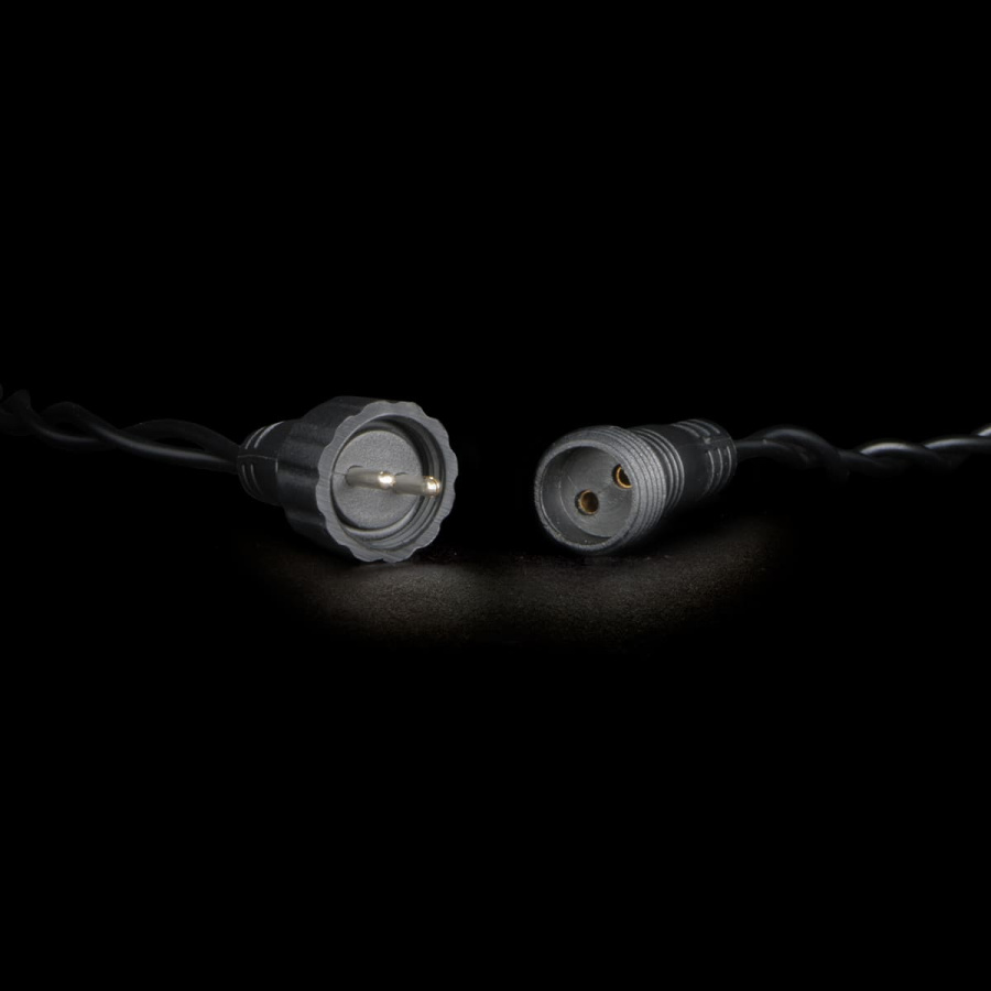 Гирлянда Нить 10м Экстра Тепло-Белая с Мерцанием Белого Диода 24В, 100 LED, Провод Черный ПВХ, IP54