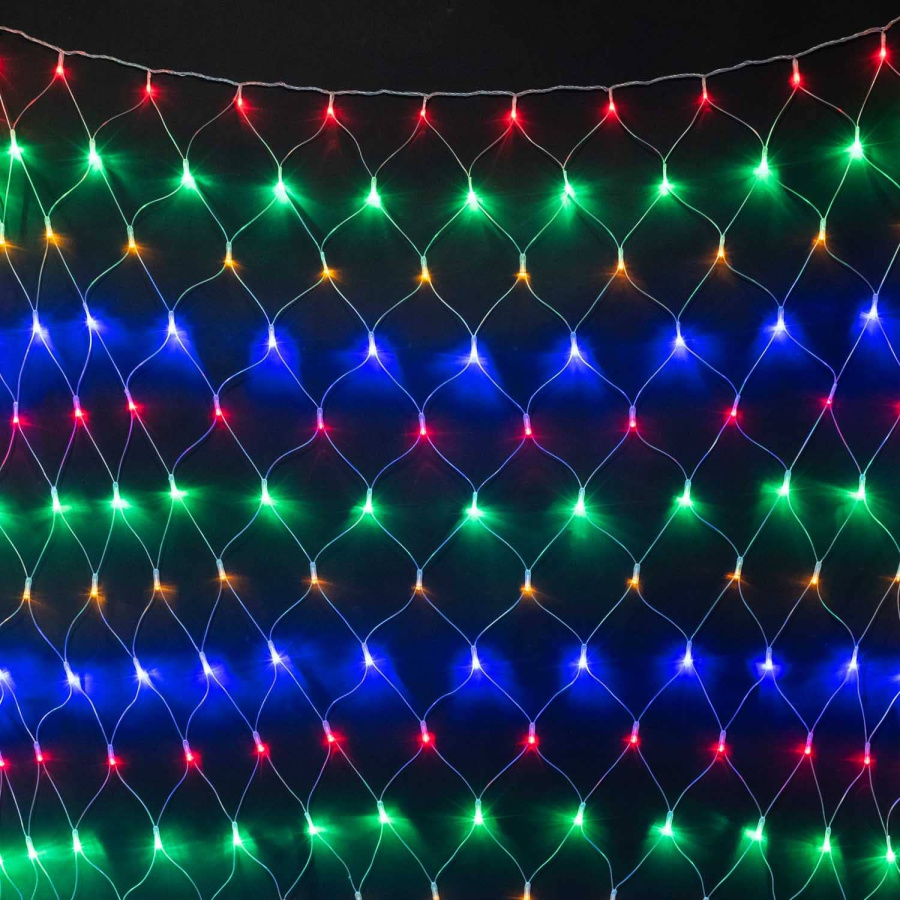 Светодиодная Сеть 2 x 3 м Разноцветная с Контроллером 220В, 384 LED, Провод Прозрачный ПВХ, IP54