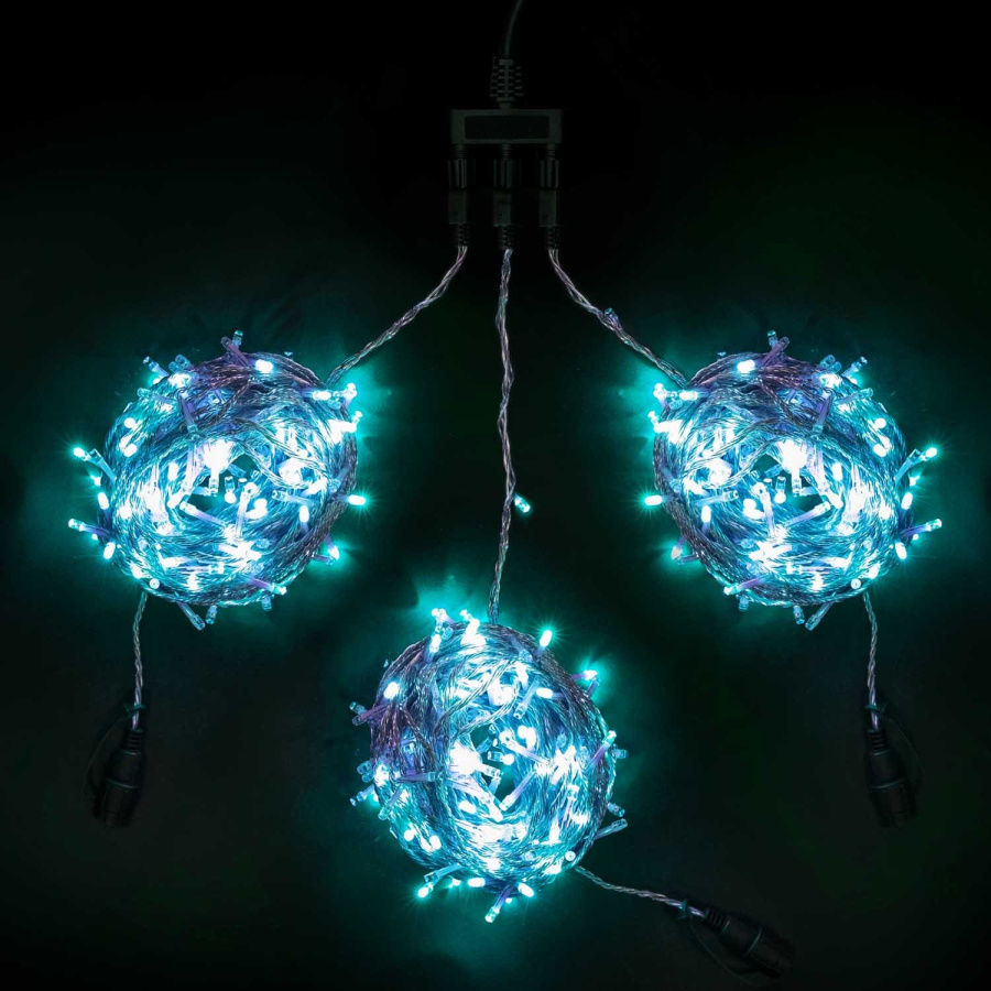 Комплект 3 Аква Нити по 20м c Контроллером, 600 LED, Провод Прозрачный Силикон, IP65