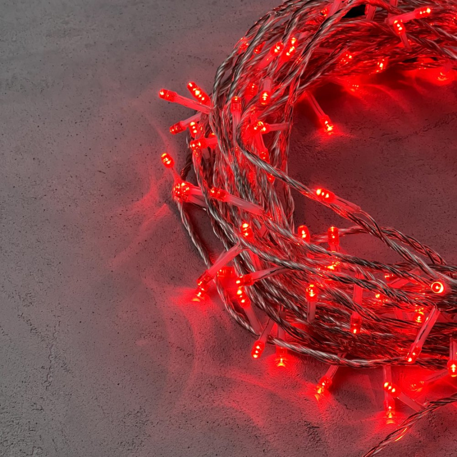Гирлянда Нить 20м Красная с Возможностью Управления 24В, 200 LED, Провод Прозрачный Силикон, IP65