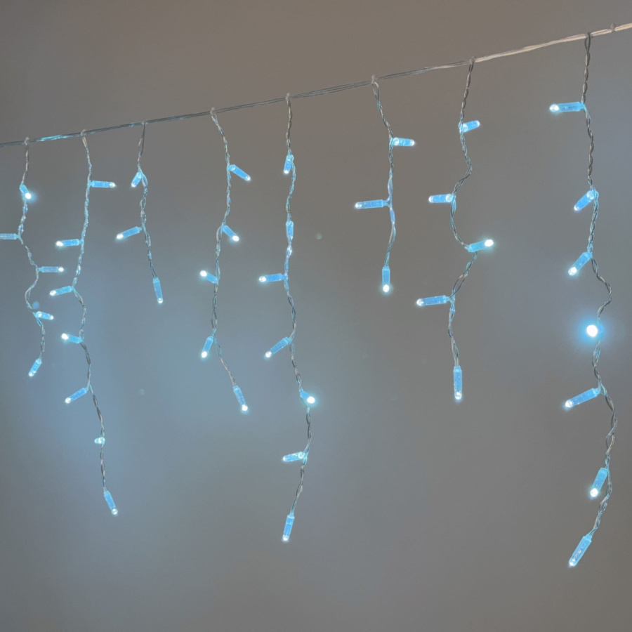 Гирлянда Бахрома с Колпачком 3,1 x 0,5 м Небесно-Голубая 220В, 120 LED, Провод Прозрачный ПВХ, IP65
