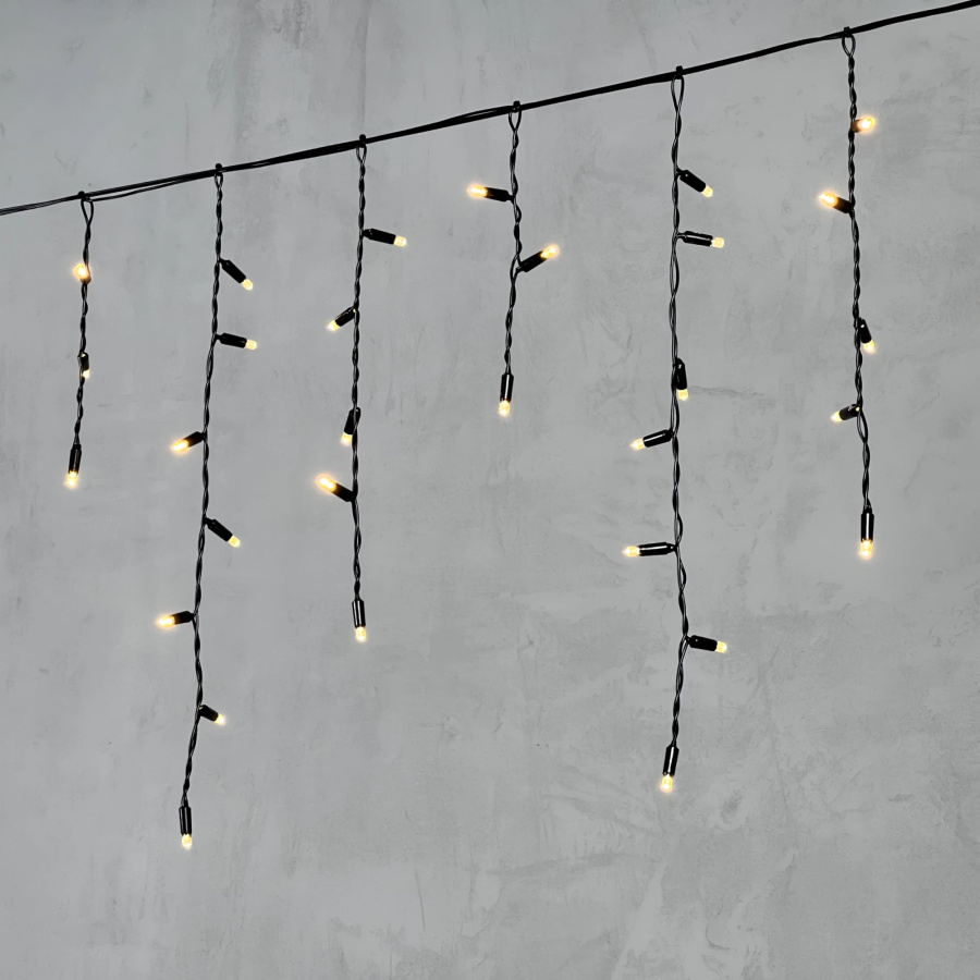 Гирлянда Бахрома с Колпачком 3,1 x 0,5 м Тепло-Белая 220В, 120 LED, Провод Черный ПВХ, IP65
