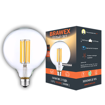Светодиодная (LED)  лампа BRAWEX ФИЛАМЕНТ 13Вт мягкий свет G95 Е27