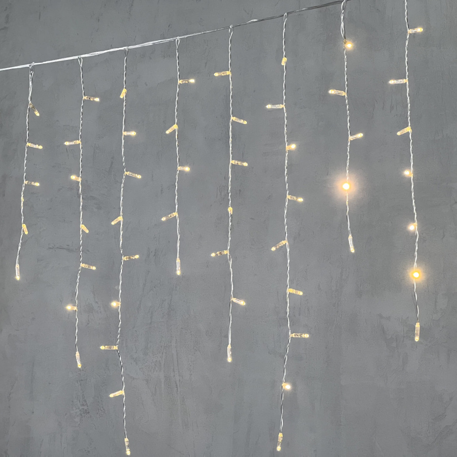 Гирлянда Бахрома с Колпачком 3,2 x 0,9 м Тепло-Белая 220В, 168 LED, Провод Прозрачный ПВХ, IP65