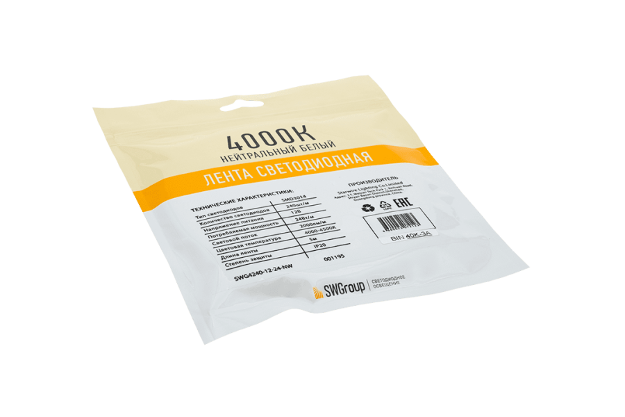 Лента светодиодная SWG SWG4240, 24 Вт/м, 12В, IP20, нейтральный белый