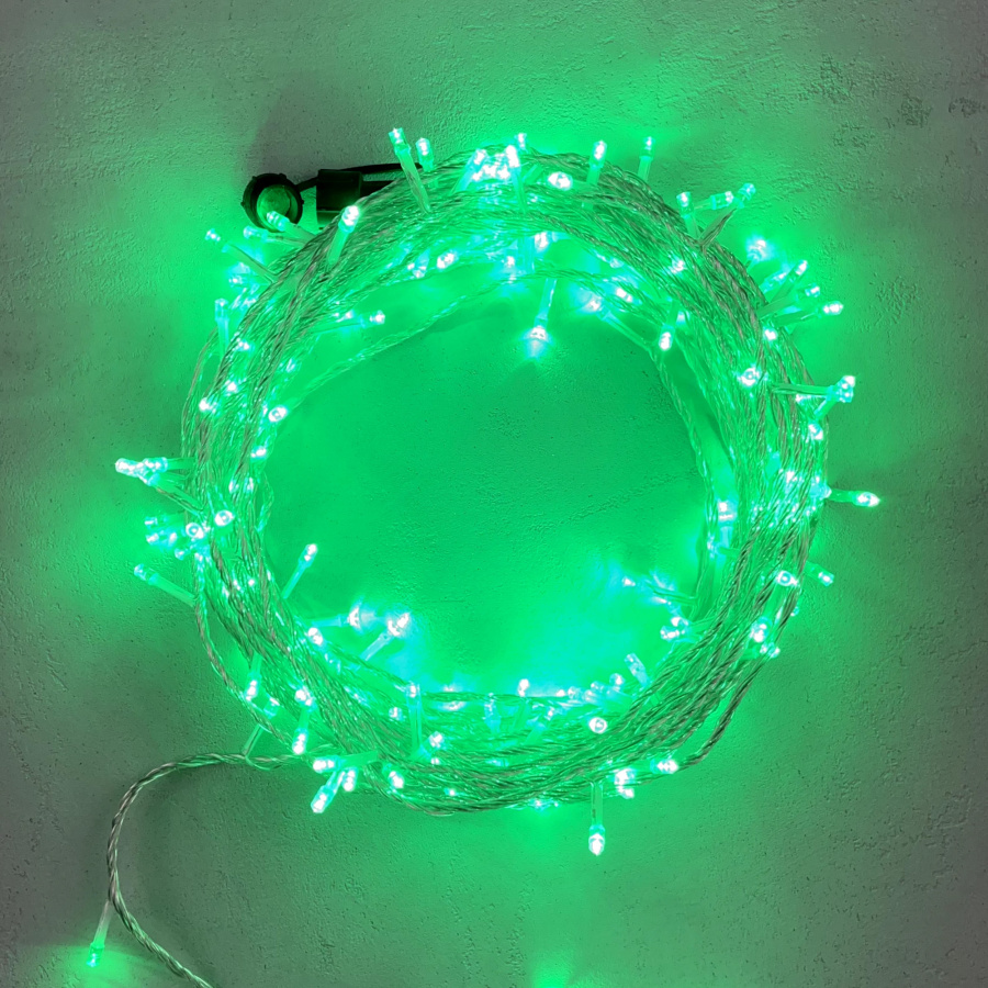 Гирлянда Нить 20м Зеленая с Возможностью Управления 24В, 200 LED, Провод Прозрачный Силикон, IP65