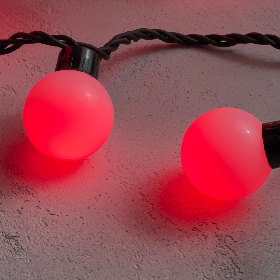 Гирлянда «Шарики» 5м Красная 220В, Диаметр Шарика 40мм, 20 LED, Провод Черный Каучук, IP65