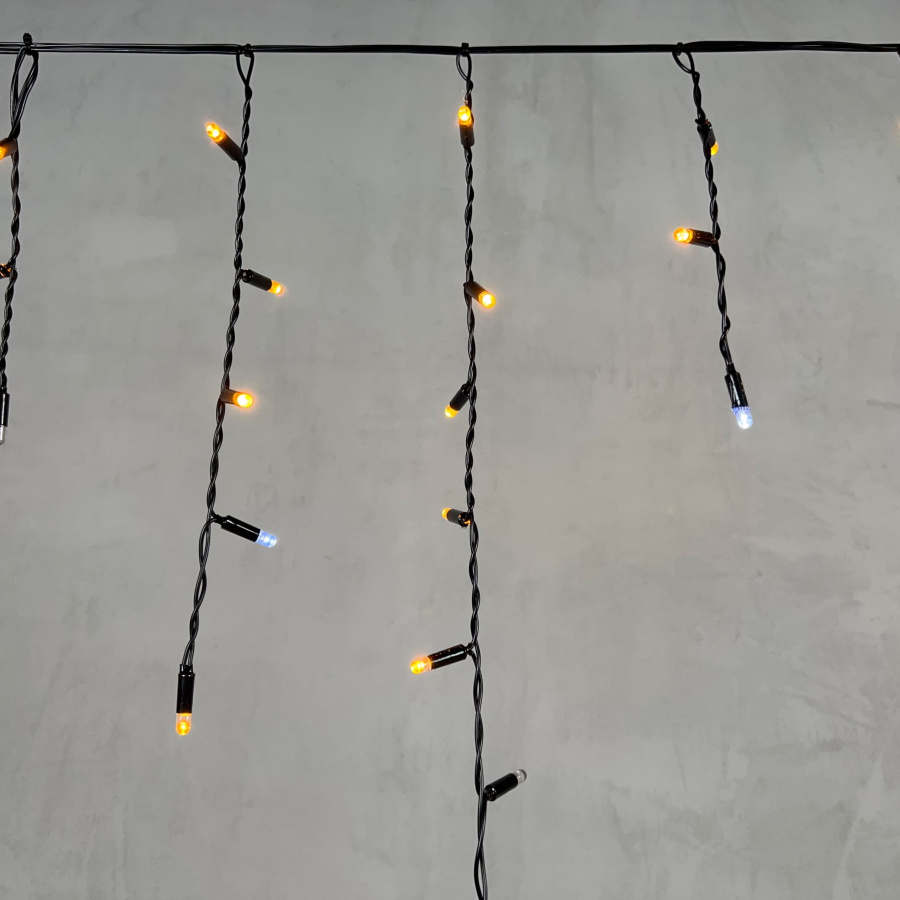 Гирлянда Бахрома с Колпачком 3,1 x 0,5 м Жёлтая с Мерцанием Белого Диода 220В, 120 LED, Провод Черный ПВХ, IP65