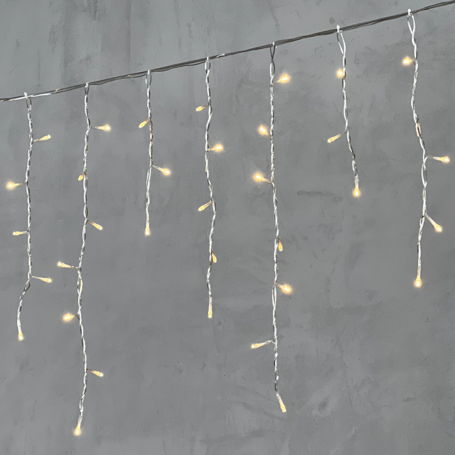 Гирлянда Бахрома 3,1 x 0,5 м Тепло-Белая 220В, 150 LED, Провод Прозрачный ПВХ, IP54