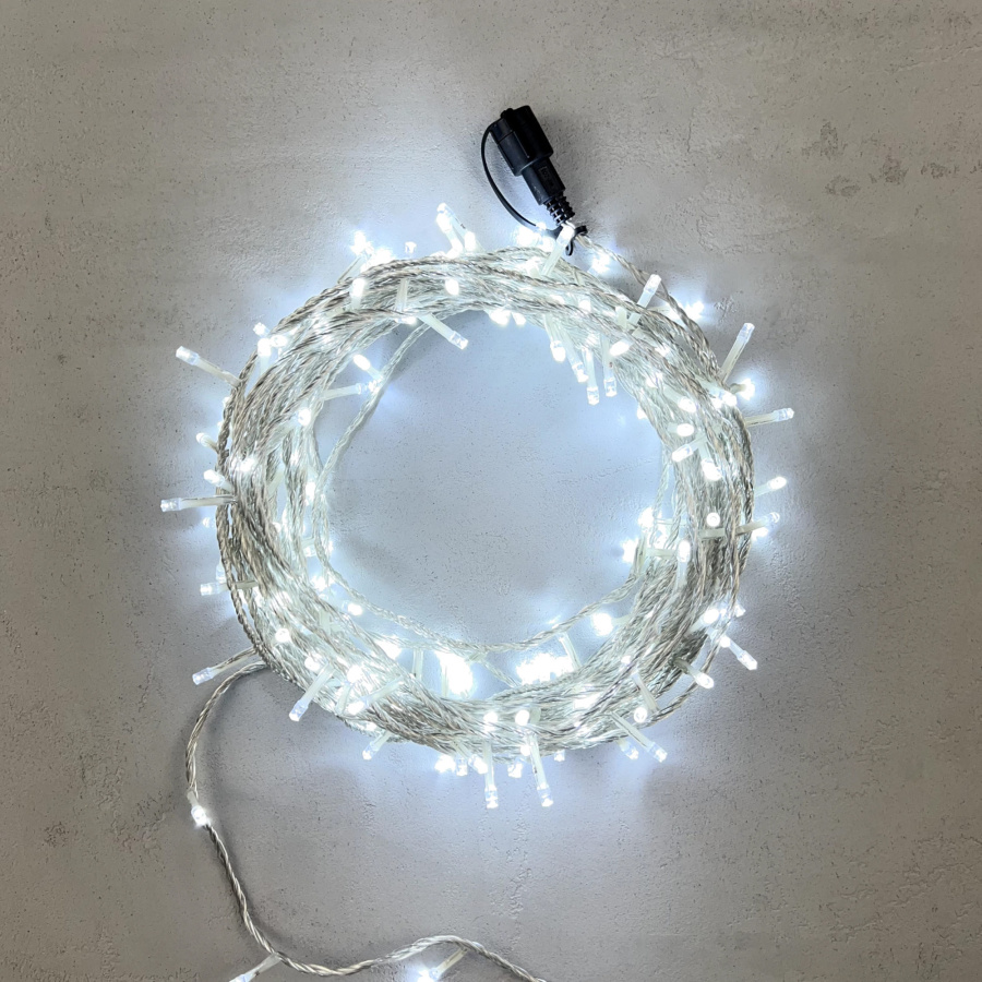 Гирлянда Нить 20м Белая с Возможностью Управления 24В, 200 LED, Провод Прозрачный Силикон, IP65