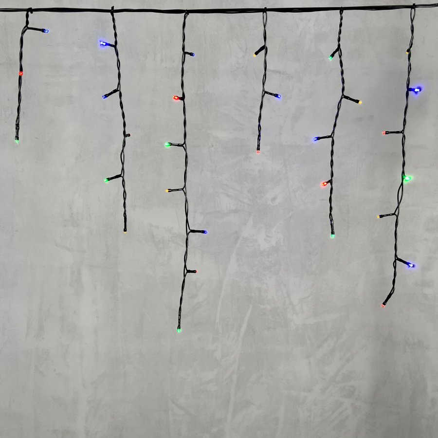 Гирлянда Бахрома 4,9 x 0,5 м Разноцветная 220В, 240 LED, Провод Черный ПВХ, IP54