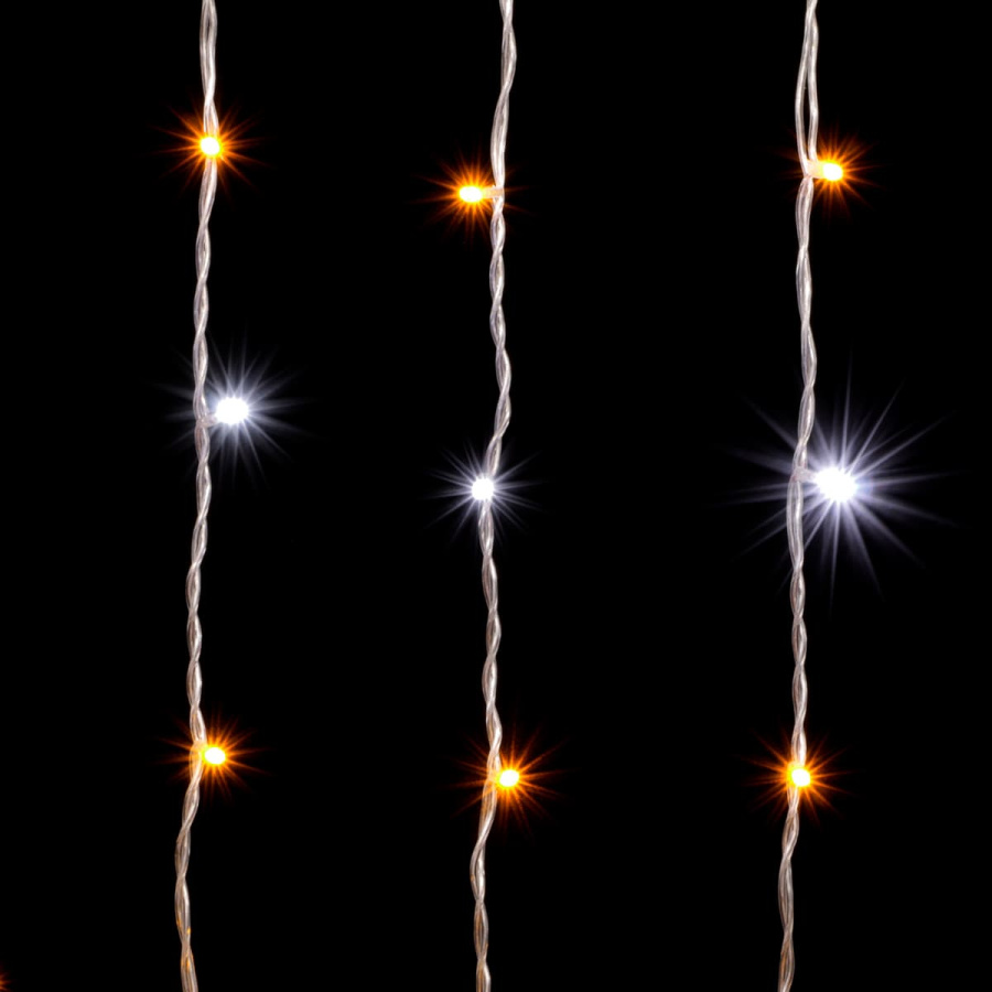 Гирлянда Занавес 2 x 3 м Желтый с Мерцанием Белого Диода 220В, 600 LED, Провод Прозрачный ПВХ, IP54