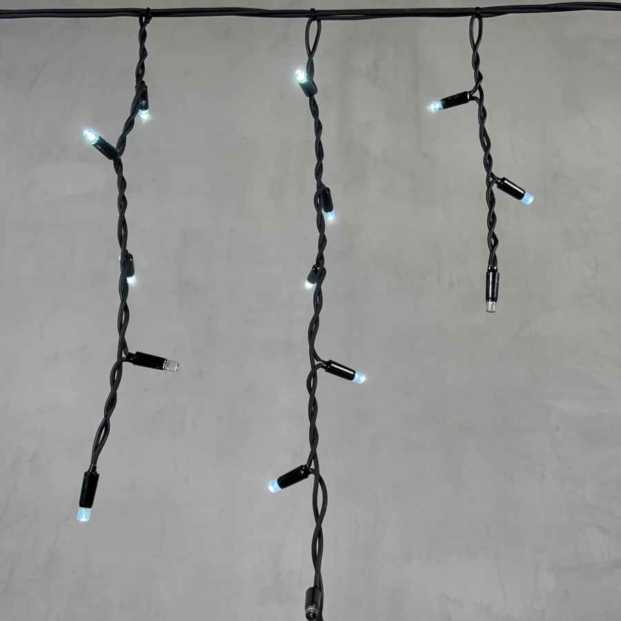 Гирлянда Бахрома 3,1 x 0,5 м Белая с Мерцанием Белого Диода 220В, 120 LED, Провод Черный Каучук, IP65