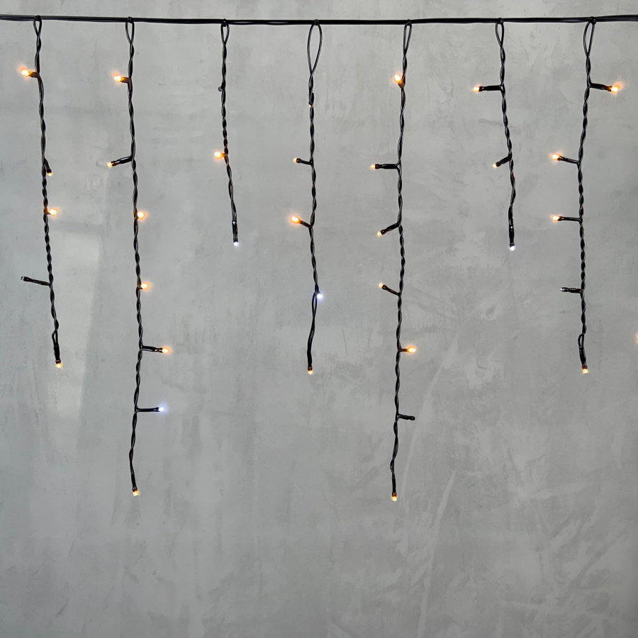 Гирлянда Бахрома 3,1 x 0,5 м Экстра Тепло-Белая с Мерцанием Белого Диода 220В, 150 LED, Провод Черный ПВХ, IP54