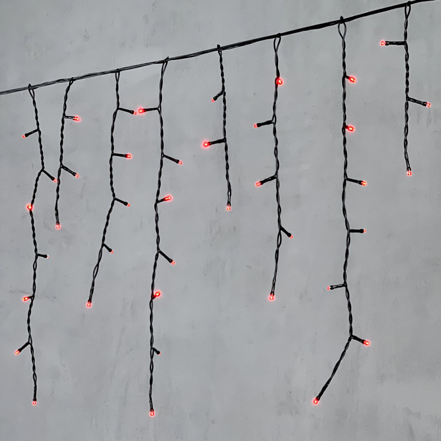 Гирлянда Бахрома 4,9 x 0,5 м Красная 220В, 240 LED, Провод Черный ПВХ, IP54