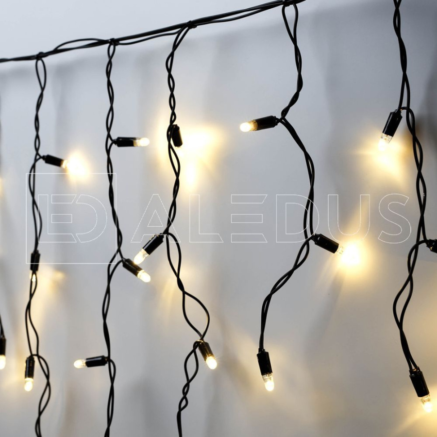 Бахрома (Айсикл) ALEDUS, 220 В, 3x0.5 м, IP65, черный провод, теплый белый, без мерцания, 114 светодиодов