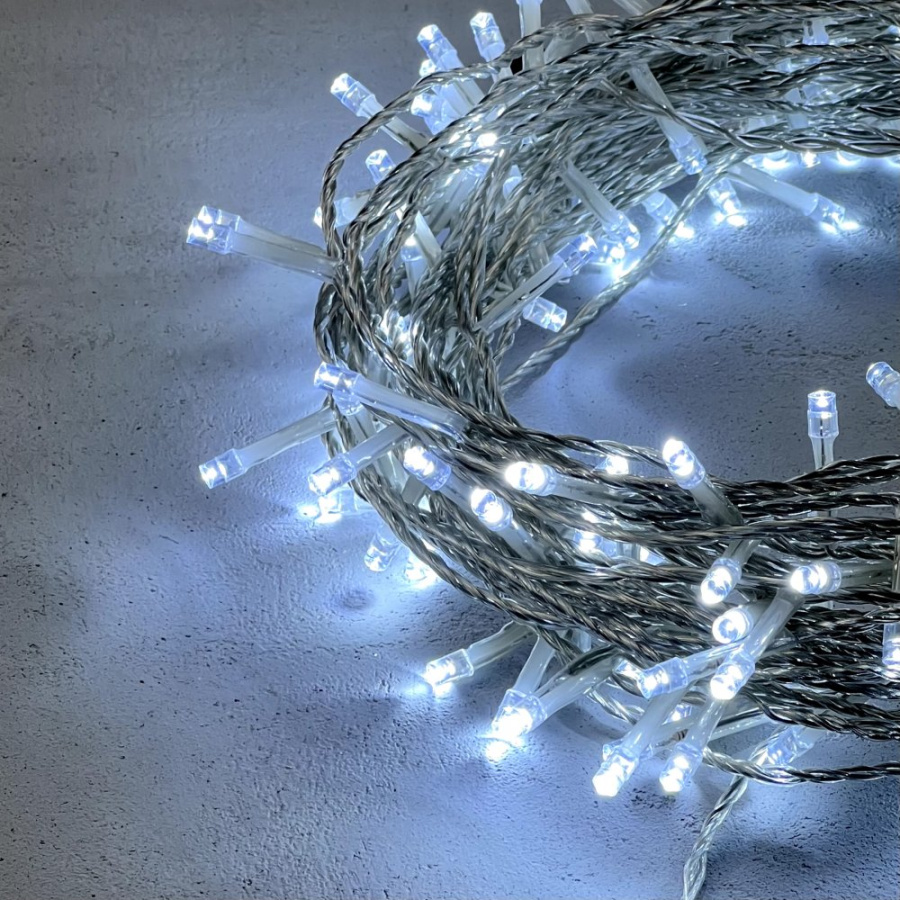 Гирлянда Нить 20м Белая 24В, 200 LED, Провод Прозрачный Силикон, IP65