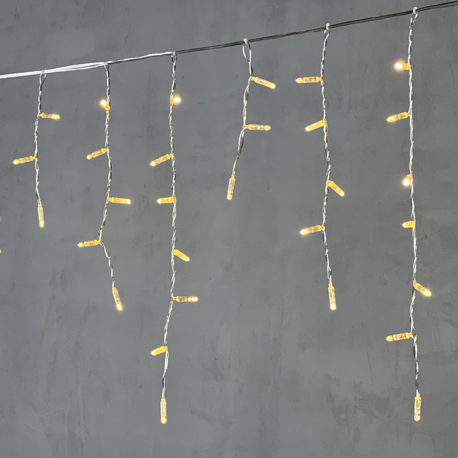 Гирлянда Бахрома с Колпачком 3,1 x 0,5 м Тепло-Белая 220В, 120 LED, Провод Прозрачный ПВХ, IP65