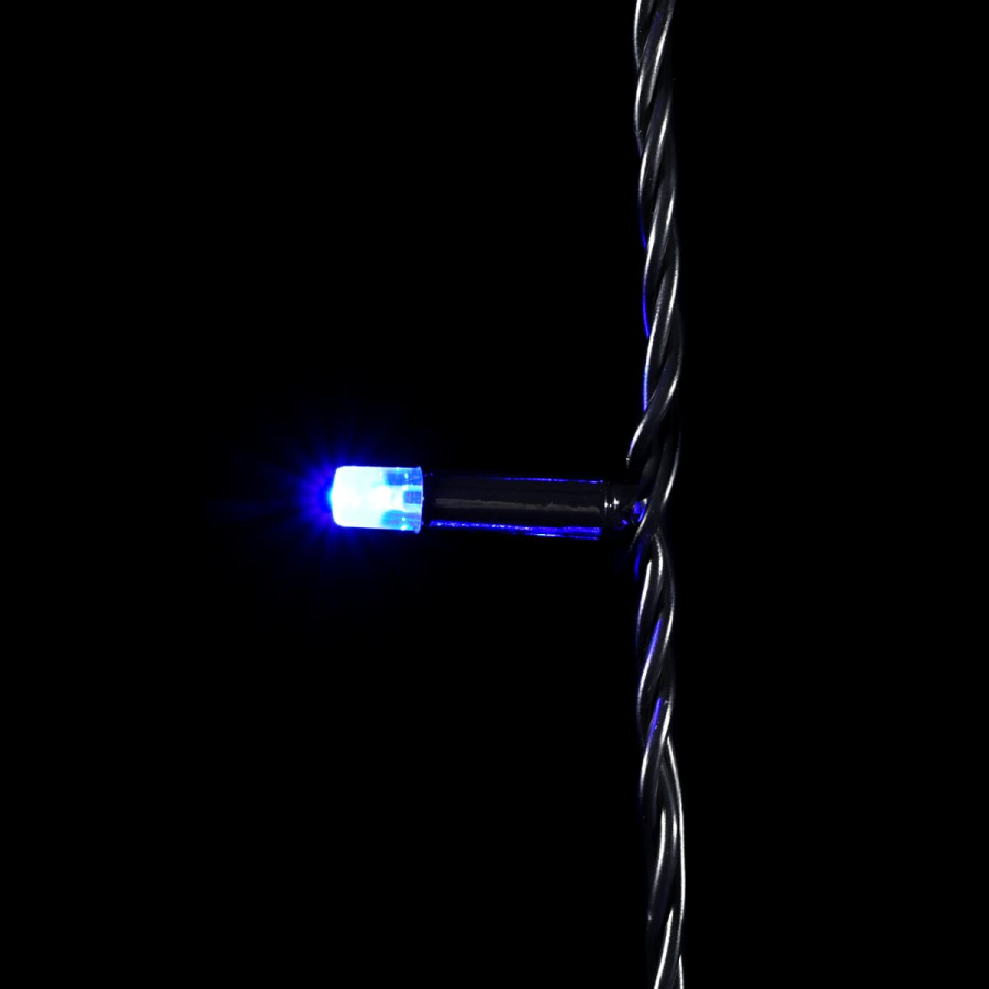 Гирлянда Нить с Колпачком 10м Синяя 24В, 100 LED, Провод Черный ПВХ, IP65