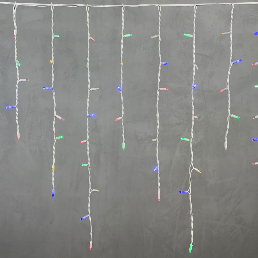 Гирлянда Бахрома 3,2 x 0,9 м Разноцветная 220В, 168 LED, Провод Белый Каучук, IP65