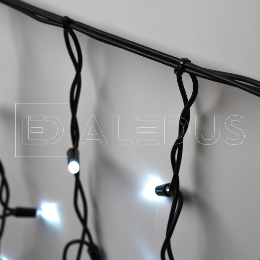 Бахрома (Айсикл) ALEDUS, 220 В, 3x0.5 м, черный провод, резина, белый, с мерцанием