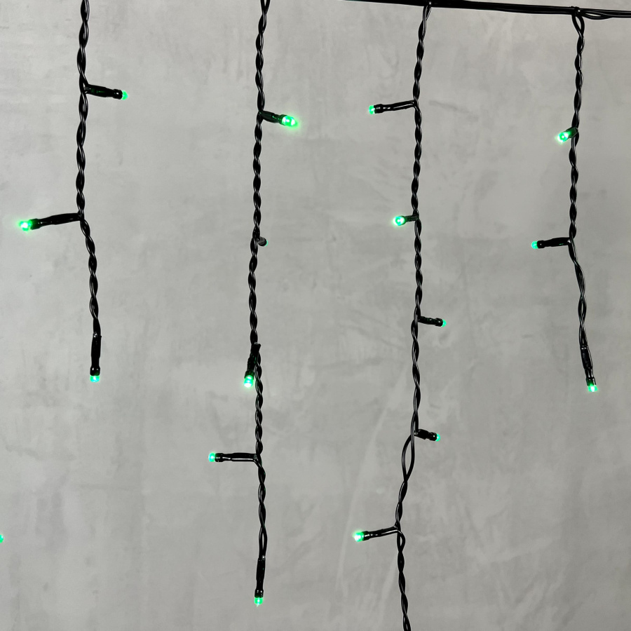 Гирлянда Бахрома 3,1 x 0,5 м Зеленая 220В, 150 LED, Провод Черный ПВХ, IP54