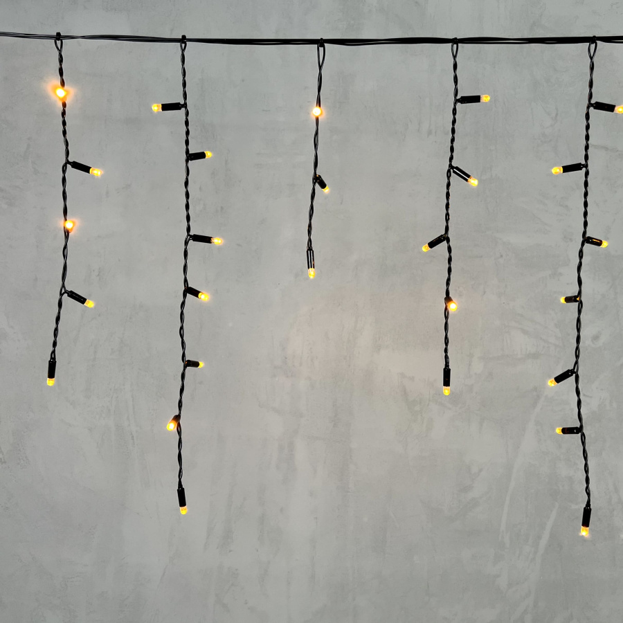Гирлянда Бахрома с Колпачком 3,1 x 0,5 м Желтая 220В, 120 LED, Провод Черный ПВХ, IP65