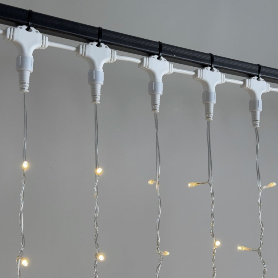 Гирлянда Занавес 2 x 2 м Тепло-Белый 220В, 400 LED, Провод Прозрачный ПВХ, IP54