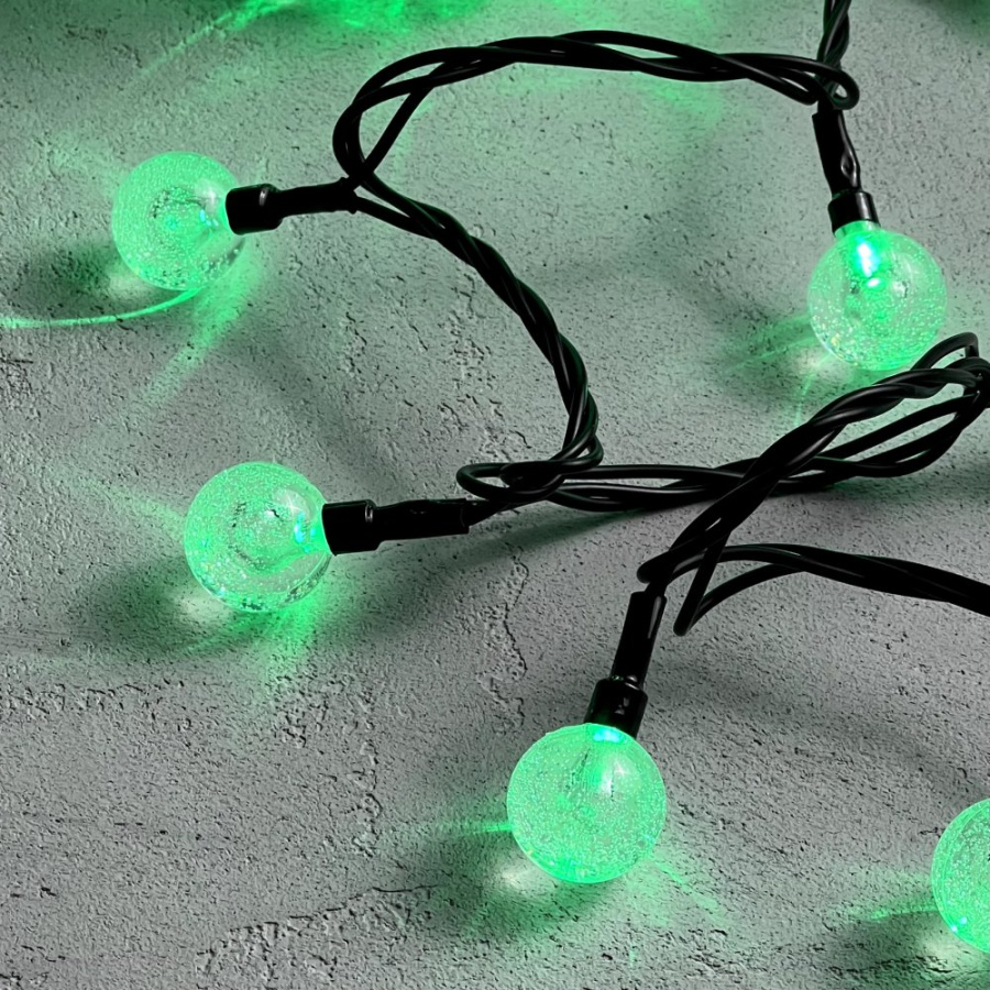 Гирлянда «Шарики» 10м Зеленая 220В, Диаметр Шарика 23мм, 100 LED, Провод Черный ПВХ, IP54